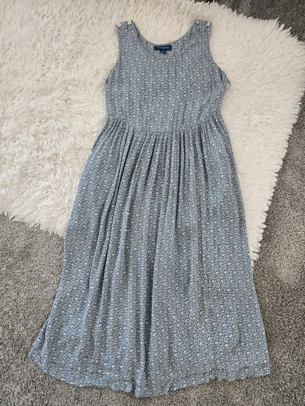April Cornell cottagecore Whimsical sleeveless ditsy floral midi dress Sz Small.